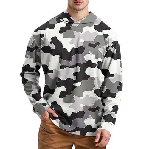 Generisch Sudadera con capucha de camuflaje para hombre, informal, de manga larga, táctica, militar, de secado rápido, con capucha, fina, transpirable, para exteriores, para senderismo, ropa de calle,