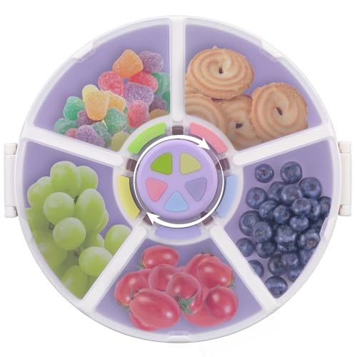 JOOPETALK Kids Reusable Rotating Snack Container with 5 Separate Compartments Color Matching Opening Lid BPA/PVC-Free Dishwasher Safe Perfect for Travel School Lunches & On-the-Go Snacking-Purple