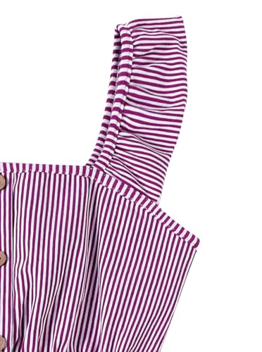 Image of Girls 2 Piece Summer Outfits Ruffle Strap Striped Crop Top and Short Sets Purple 7-8 Years