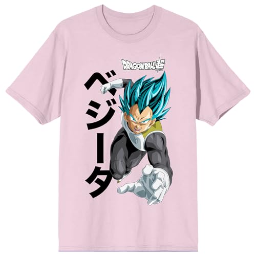 Dragon Ball Super Vegeta Kanji Men's Cradle Pink Crew Neck Short Sleeve T-Shirt-Large