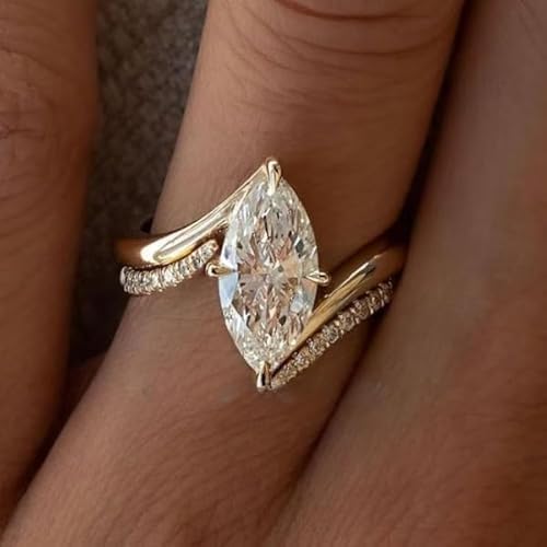 2 Ct Marquise Cut Diamond Bridal Wedding Band Engagement Ring Set for Women, 14K Yellow Gold Plated