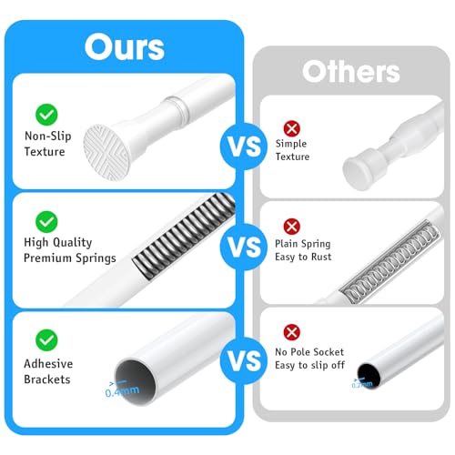 Image of MEXAU 1Pcs White Spring Tension Curtain Rods 31-77In,Expandable Shower Rod | Adjustable Expandable Tension Rod Pressure Rod,Shower Curtain Rod Spring loaded Curtian rod for Window Bathroom Door Kitchen