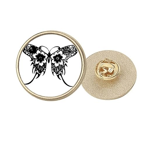 Broche ronde en métal doré style chinois avec ailes florales de taille M