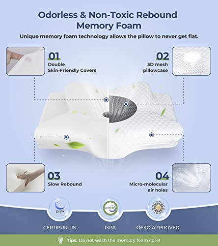 5X Pain Relief Cervical Pillow For Neck And Shoulder Support, Adjustable Memory Foam Pillows Sweet Sleeping, Odorless Ergonomic Contour Neck Pillow, Orthopedic Bed Pillow For Side Back Stomach Sleeper #TOP5