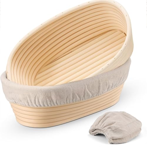 2 Pack Banneton Bread Baskets Set,10-Inch Oval Bread Basket Sourdough, Breathable Rattan Sourdough Proofing, Easy Dough Release & Even Fermentation for Home & Professional Baking