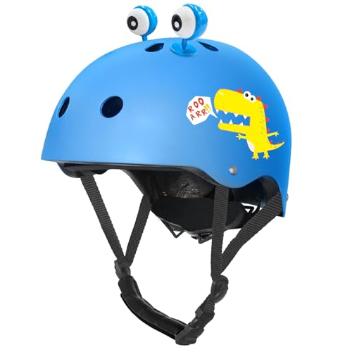 Nattork Kid's Bicycle Helmet for Girls or Boys Adjustable Size Muti-Sports Helmet for Skateboard Roller Skates with Cute Dinosaur Sticker Blue - image 1