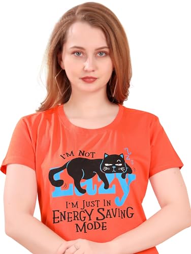 Image of Printed Knee Length Pocket Night Dresses for Women | Cat Lover | Premium Soft Cotton Nighty | Blue and Maroon