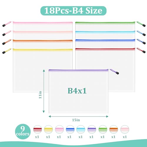 Image of 18pcs Mesh Zipper Pouch Bags, B4 Sizes Zipper Pouch, Mesh Bags with Zipper, Plastic Zipper Pouches, 9 Colors Zipper Pouches for Organizing, Puzzles, Travel, School Office Organize