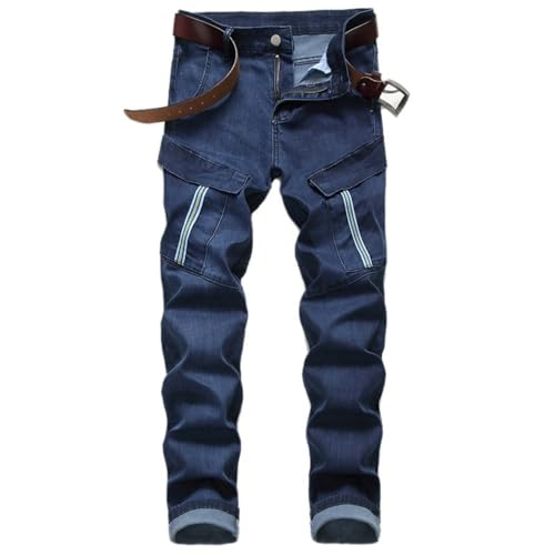 Jeans Pants Trouser Denim Multi Pocket Trendy Street Retro Blue Stretch Slim Fit Casual Commuter Straight Leg for Men3