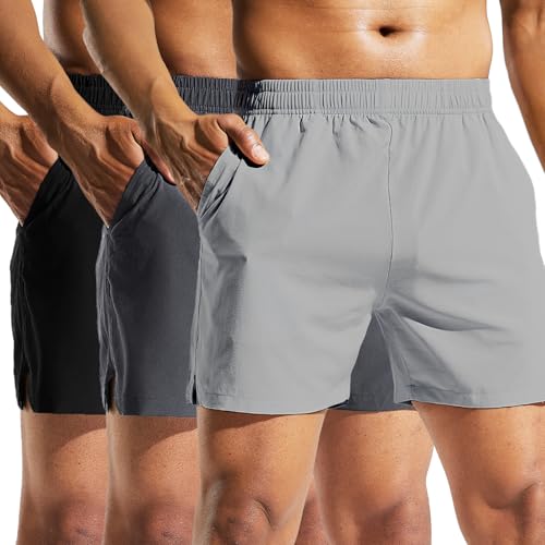 MIER Mens 3 Pack Running Athletic Shorts 5 Inch Quick Dry Lightweight Gym Workout Training Sports Shorts with Pockets