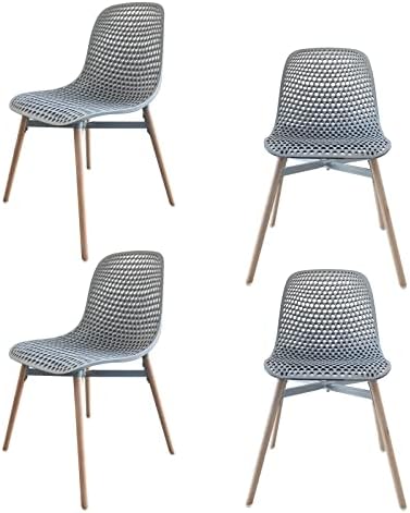 Achiemart Dining Chairs Set of 4 Wooden Legs, Colorful Contemporary Lounge Dining Home Office Plastic Seat Armless Chairs, Max Weight up to 150kg/330lbs (Grey), 50 x 49 x 80cm (C-09)