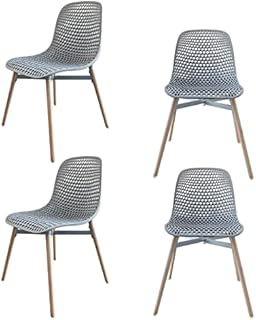 Achiemart Dining Chairs Set of 4 Wooden Legs, Colorful Contemporary Lounge Dining Home Office Plastic Seat Armless Chairs, Max Weight up to 150kg/330lbs (Grey), 50 x 49 x 80cm (C-09)