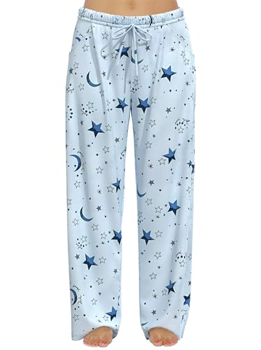 Plus Size Women Pajama Pants Soft Long Sleep Lounge Pants Drawstring Star Floral Printed with Pocket L-5XL