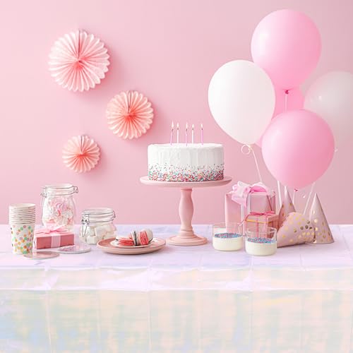 Image of 6 Pack Iridescent White Plastic Tablecloth, Shiny White Disposable Laser Rectangle Table Covers, Holographic Foil Tablecloth Party Decorations for Birthday Bridal Wedding Banquet, 40 x 108 Inch