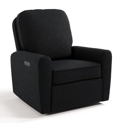 Storkcraft Amalfi Deluxe Power Recliner Swivel Glider – Premium Electronic Nursery Rocking Chair, Oeko-TEX 100 Certified, Includes Dual-USB Charging Port with USB-A & USB-C (Black Boucle)
