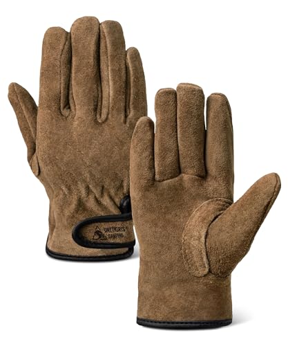 OneTigris Leder Arbeitshandschuhe, Gartenhandschuhe, Schweißhandschuhe, Lederhandschuhe für Herren oder Frauen Arbeit, für Camping, Grillen und Outdoor (Braun, XXL)