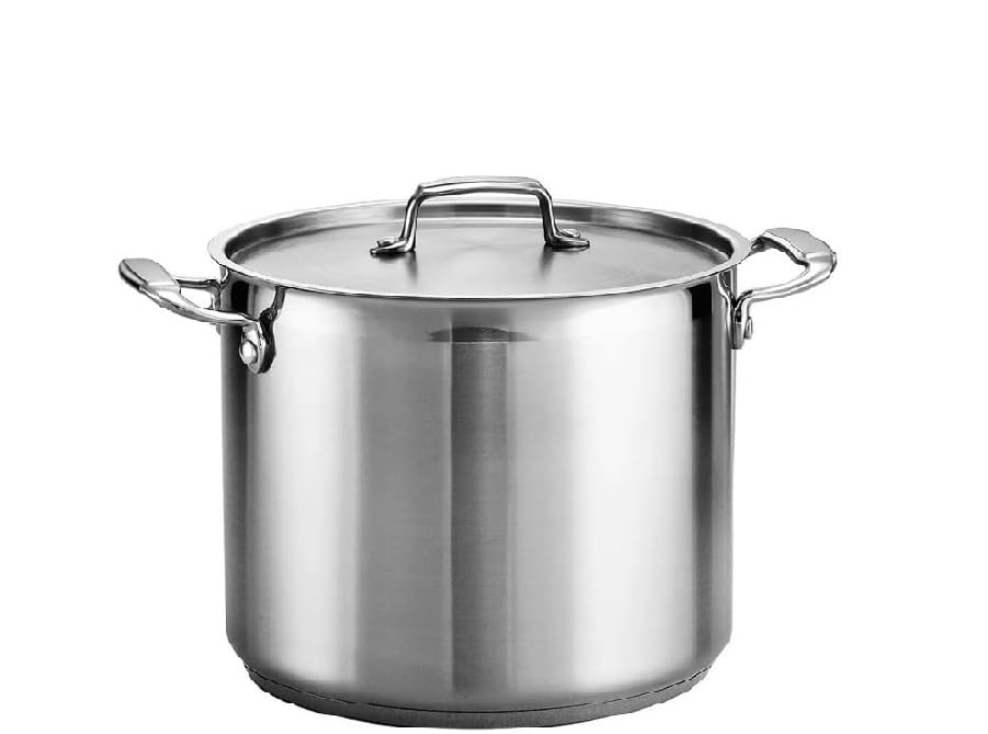Stainless Steel Stock Pot with Stainless Steel Lids- Deep Two Tone Silver Pot, Induction Base (26 cm Diameter - 12 Litre)