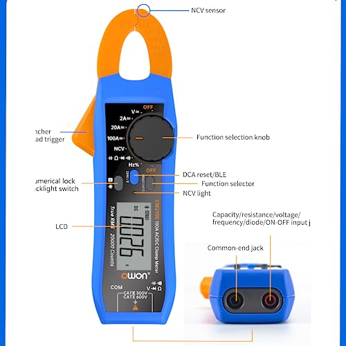 Image of Clamp Meter CM2100 OWON Digital Meter AC /DC Tester 20,000 Counts with True-RMS Test Capacitance Resistance Diodes Continuity NCV VFC Function