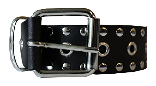 Vera Belle Black Leather Belt with Eyelets and Rivets - Made in Italy2