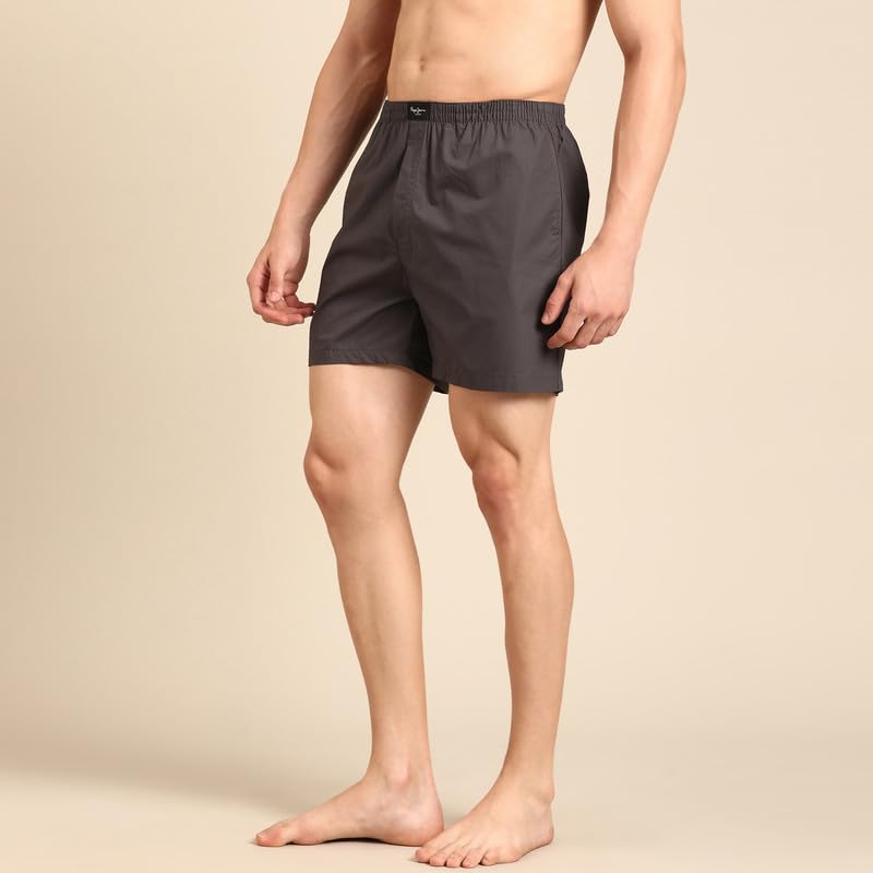 Image of Pepe Jeans Men's Solid 100% Cotton Regular Fit Long Boxer Shorts | Classic Comfortable Innerwear Long Boxer for Everyday & Lounge Wear | Soft Breathable Fabric | Elastic Waistband | All-Day Comfort
