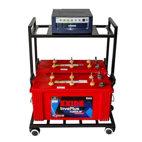 Image of D&V Engineering Metal 2-Tier UPS Stand for Battery and Inverter | Double Battery Stand with Rolling Caster Wheels | Max Weight 200 KG | Perfect for Home & Office Use