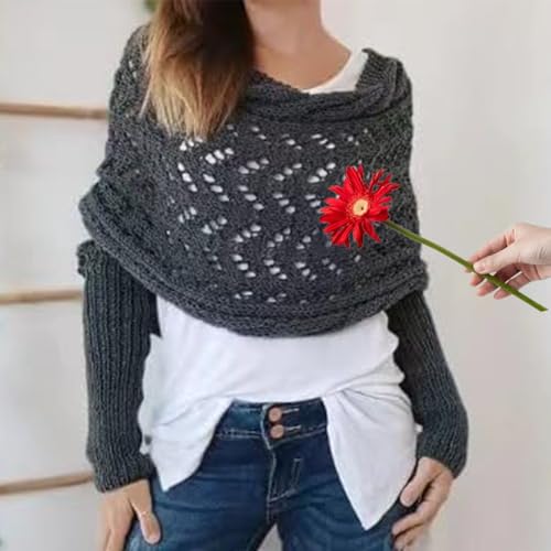 Multifunctional Scarf with Sleeves, Scarf with Sleeves, Knitted Cable Wrap, 2024 New Scarf with Sleeves for Women3