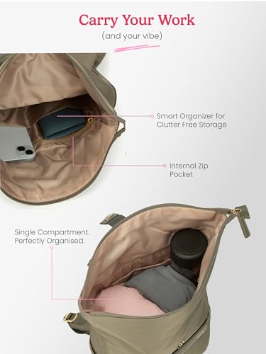Image of Genie Rogue Formal Backpack For Girls |17 Inch-27 Litres With Top Opening Compartment, Multiple Pocket Laptop & Trolley Sleeve And Organizer |Best For Laptop, Makeup & College /Work Must-Haves - Olive
