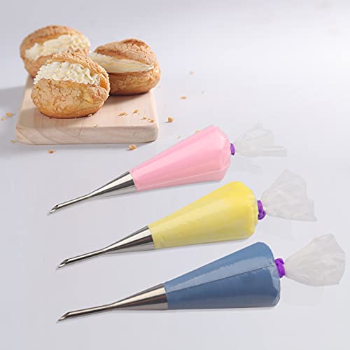 2Pcs Cream Icing Piping Nozzle Tip Stainless Steel,Long Puff Nozzle Tip With 50Pcs Disposable Pastry Piping Bags Cupcake And Puff Filling Kit Decorating Tool Supplies #TOP4