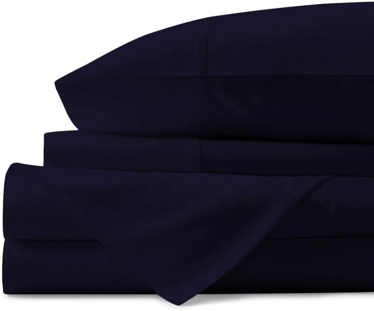 LUXURIOUS BEDDING 1000-Thread-Count 100% Egyptian Cotton Bed Sheets, 4-PC Upto 23'' Inch Deep Pocket (1 Fitted + 1 Flat + 2 pillowcase) Flat Sheet Emperor Size (118 x126in.) Black Solid