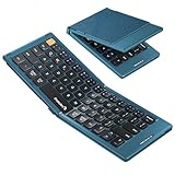 ProtoArc Foldable Compact Keyboard, XK04 Portable Bluetooth Keyboard with PU Leather Cover, Pocket-Sized Wireless Travel Keyboards for iPad, iPhone, Smartphone, Tablet and Laptop - Blue