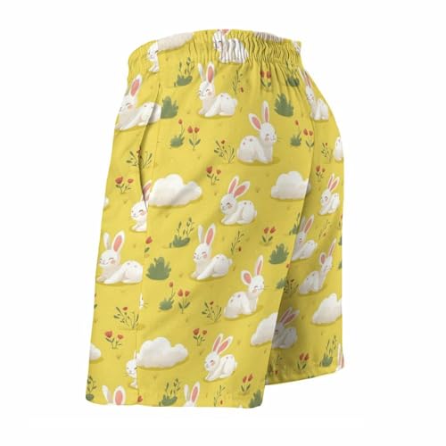 Hawaiian Shorts for Men - Comfy Cute Bunny Clouds Print Mens Swim Trunks Bathing Suits with Mesh Lining4