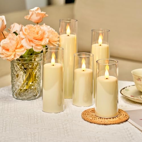 Image of Amagic Flameless Candles Battery Operated, LED Candles with Remote and Timer, Acrylic Plexiglass Flickering Fake Candle for Wedding, Home Decor, Ivory White, Set of 5, D2.2 x H5 5 inch 6 inch 7 inch 8 inch