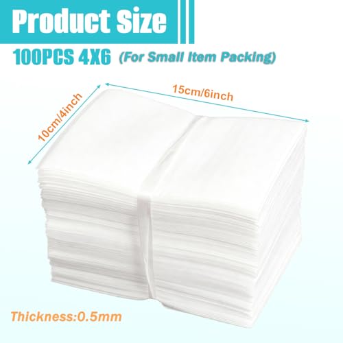 100 Stück Schaumstoffbeutel 10,2 x 15,2 cm in weißen Schaumstoffbeuteln zum Schutz von Geschirr, Porzellan, zerbrechlichen Gegenständen, Verpackung, Dämpfungszubehör