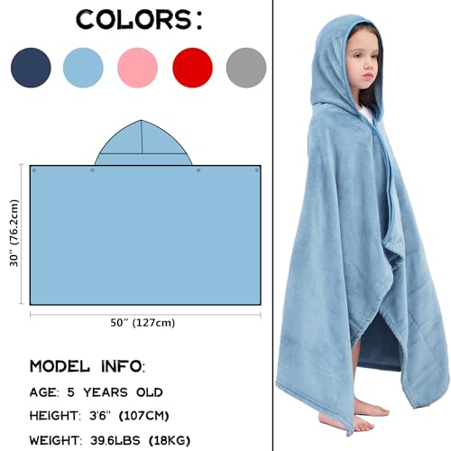 Hiturbo Kids Hooded Bath Towel: Soft Plush Pool Beach Fleece Towel Blanket - 50"x30" Toddler Towels Wrap for Boys Girls 3-12 Years (Blue) by Hiturbo - Image 2
