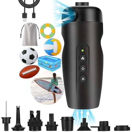 WolinTek Bomba De Aire Eléctrica Portátil, 3000mAh Bomba de Aire Electrica con 8 Boquellas,2 en 1 Inflardor/Desinfladora Recargable para Bote Inflable,Colchón de Aire,Camping,Piscinas o Juguetes