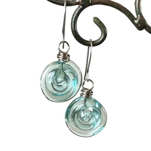 Jar Earrings, Recycled Glass Spiral Earrings, Handmade Sustainable Jewelry for