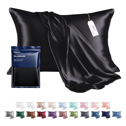 MR&HM Satin Pillowcase for Hair and Skin, Silk Satin Pillowcase 2 Pack, Queen Size Pillow Cases Set of 2, Silky Pillow Cover with Envelope Closure (20x30, Black)