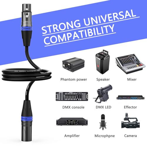 XLR Cables 25ft 6Pack, Professional XLR Microphone Cable Male to Female, Gold-Plated 3-pin XLR Speaker Cable Balanced Mic Cable, Colorful