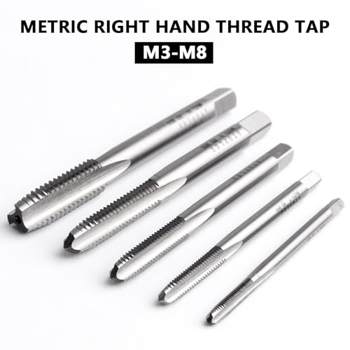 ATOPLEE 5pcs HSS 6542 Machine Screw Metric Thread Plug Taps Set M3 M4 M5 M6 M8