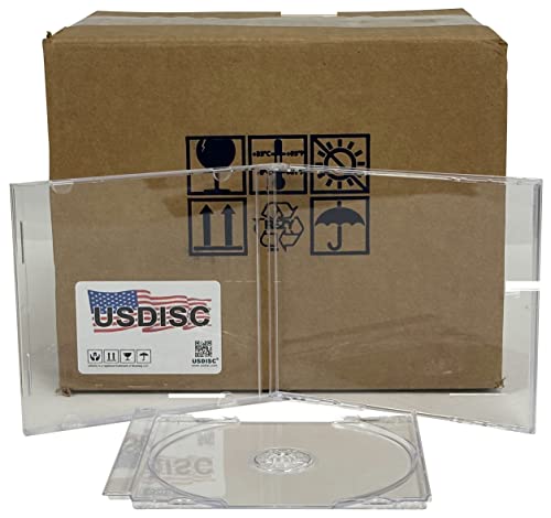 USDISC CD Jewel Cases Standard 10.4mm Unassembled, Single 1 Disc, Clear, Pack of 25