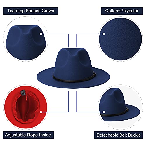 Image of Classic Fedora Hat Flat Top Hat Felt Pork Pie Hat Wide Brim Church Derby Cap for Women and Men
