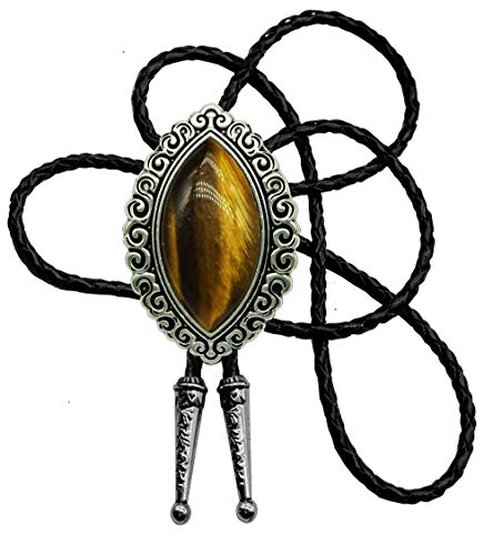 Image of Moranse Bolo Tie with Natural Tiger Eye Stone Celtic Style Genuine and Cowhide Rope