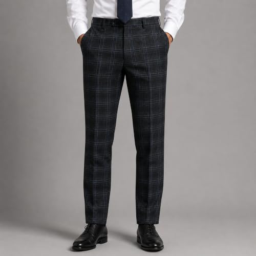 Image of BIGREAMS Unstitched Checkered Suiting Luxury Pants Fabric for Men - 1.5 Meter Pant Piece | Premium Blended Material | Soft Finish | Ideal for Formal Trousers