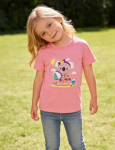 Image of Toddler Girls Clothes T-Shirt Short Sleeve Graphic Tee Cartoon Dinosaur 2-6T Girl Shirt Summer