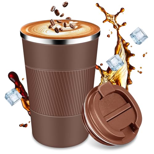 LCKDHM Insulated travel coffee cup with leak proof lid, insulated and reusable hot and cold beverage gifts No handle for men and women Multiple sizes and colors (Coffee, 12 oz)