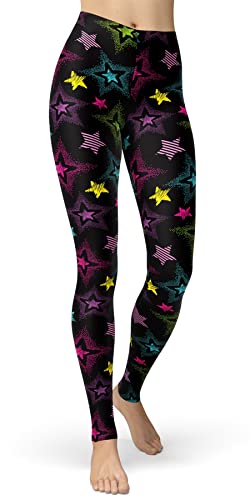 Image of sissycos Women's 80s Leggings Neon Artistic Splash Printed Buttery Soft Stretchy Pants