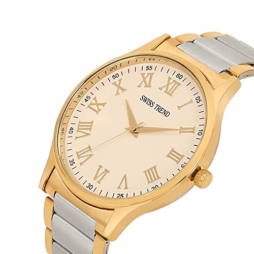 Image of Swiss Trend Analogue Men & Women's Watch (White Dial Silver & Gold Colored Strap) (Pack of 2)