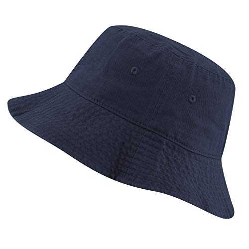 The Hat Depot 100% Cotton Long Brim & Deeper Packable Summer Travel Fashion Bucket Hat (L/XL, Navy)