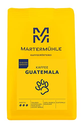 Martermühle Guatemala Kaffeebohnen 1kg kräftig I Arabica I Aromen: Haselnuss, Leichte Würze, Trauben-Schokolade I Ganze Kaffee-Bohnen schonend geröstet, säurearm