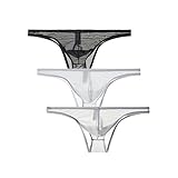 Mesh U Convex Solid Color Underwear for Mens Transparent Mesh Bikini Briefs Panties Pack of 3